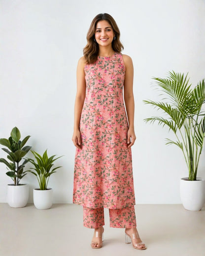 Alizeh Pink Sleeveless Cotton Kurta set