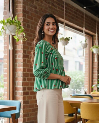 Jen Striped Peplum Cotton Top
