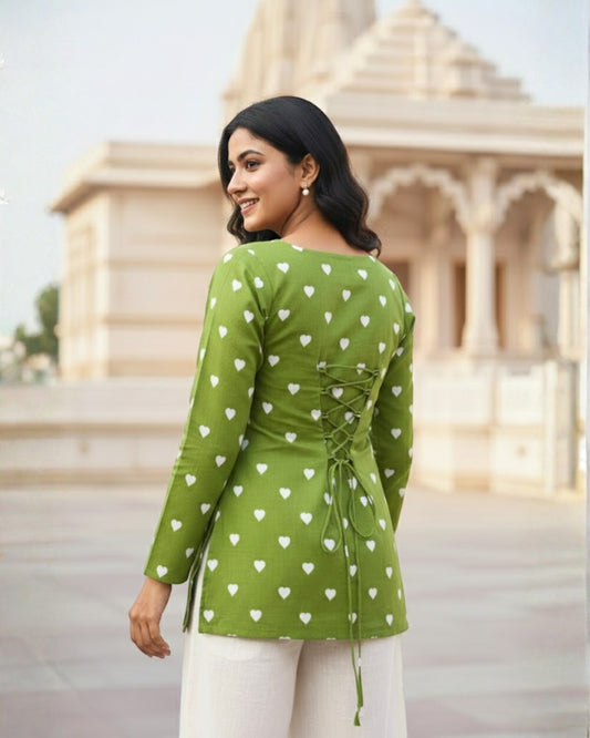 May Heart Print Corset Kurti