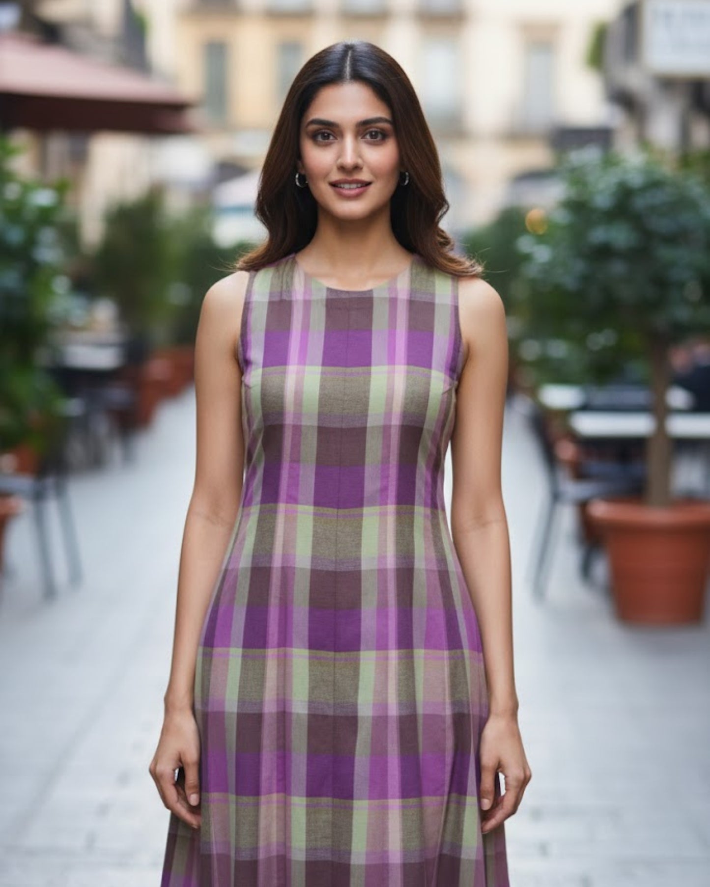 Hannah Checkered Cotton Maxi Dress