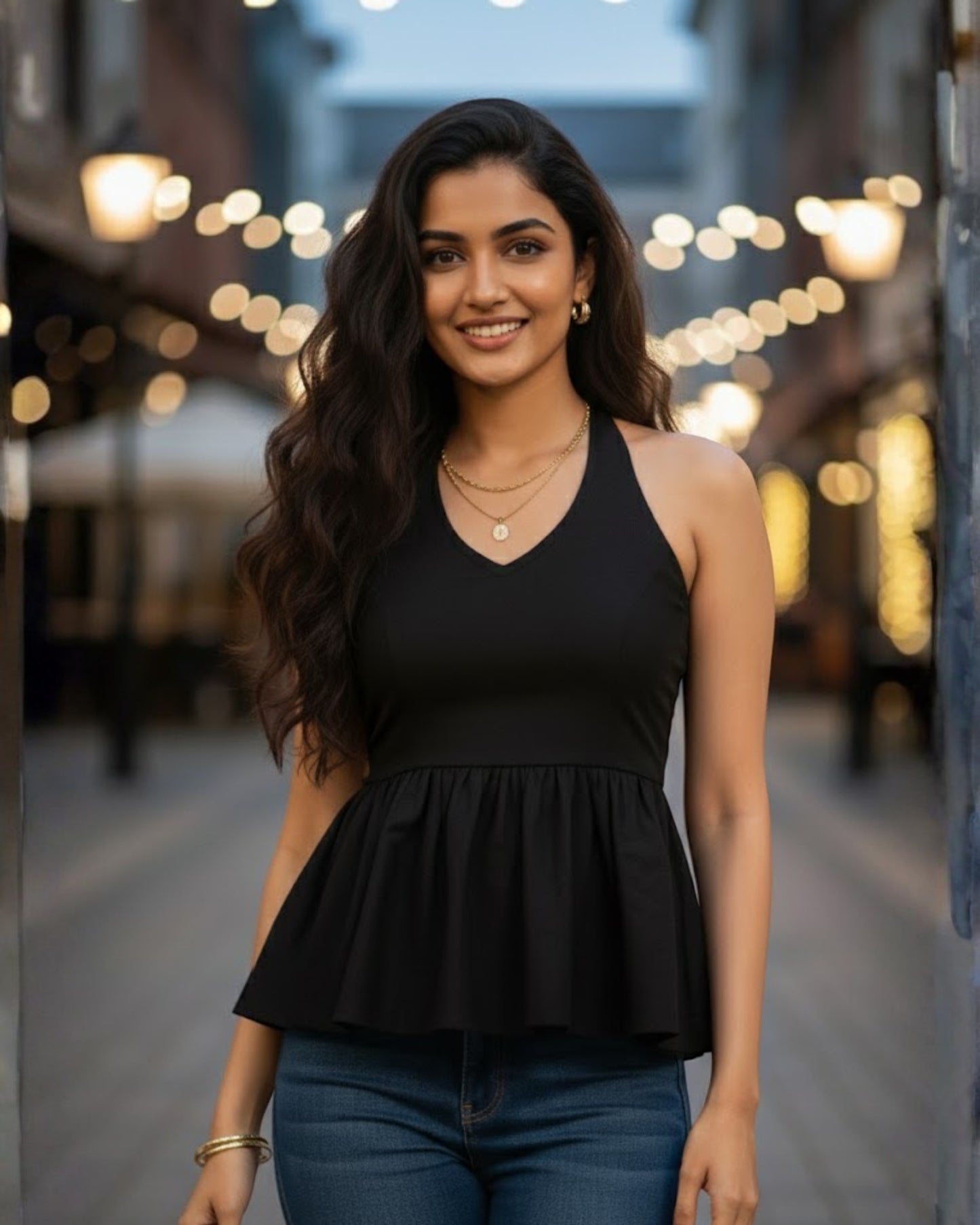Nina Black Peplum Cotton Top