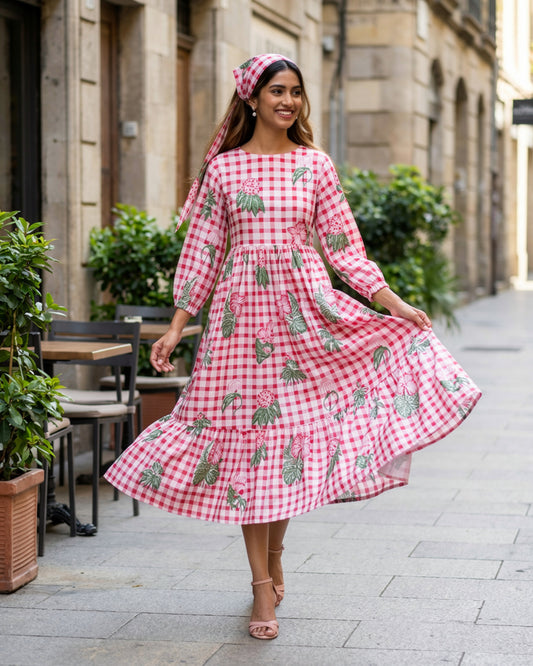 Ella Pink A-line Midi Dress