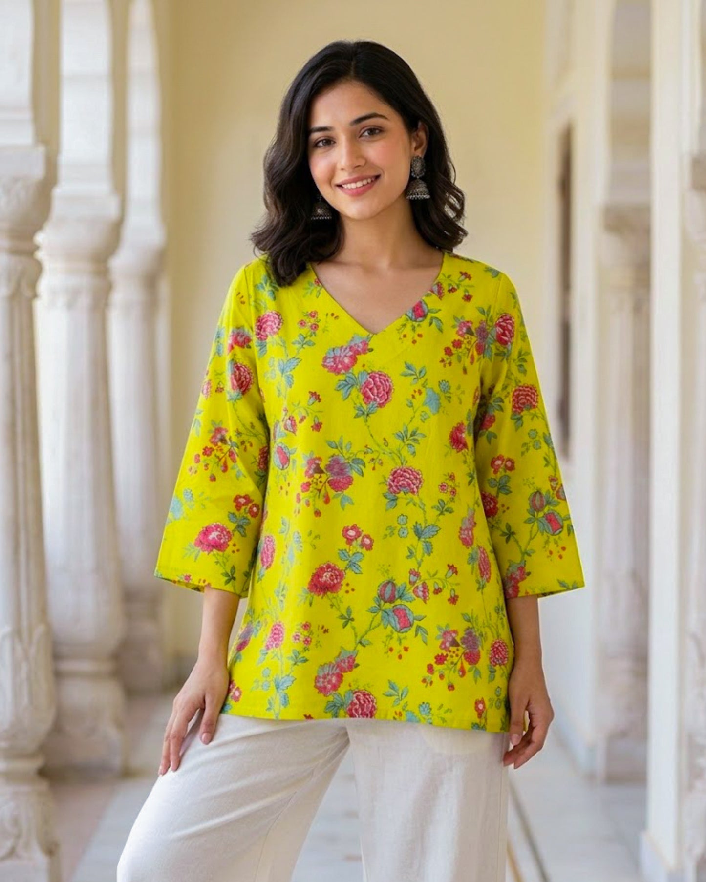Ghazal Floral Print Cotton Short Kurti