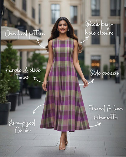 Hannah Checkered Cotton Maxi Dress