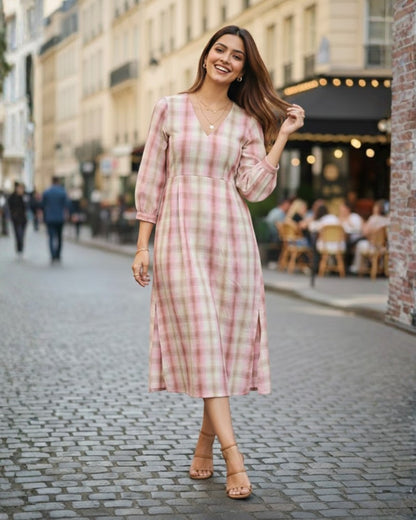 Sally Pink Cotton Midi Dress