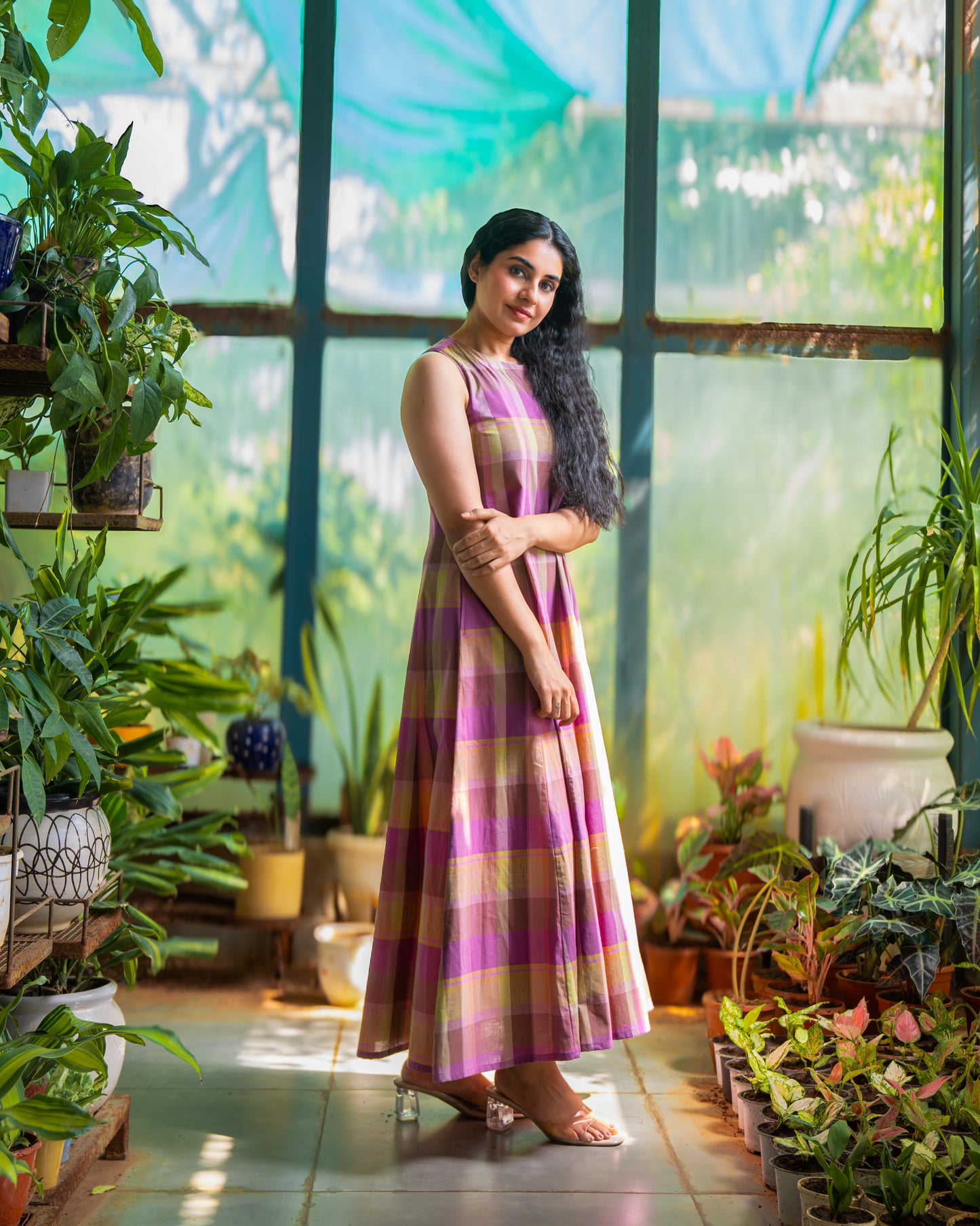 Hannah Checkered Cotton Maxi Dress