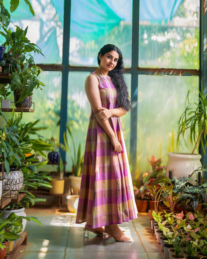 Hannah Checkered Cotton Maxi Dress