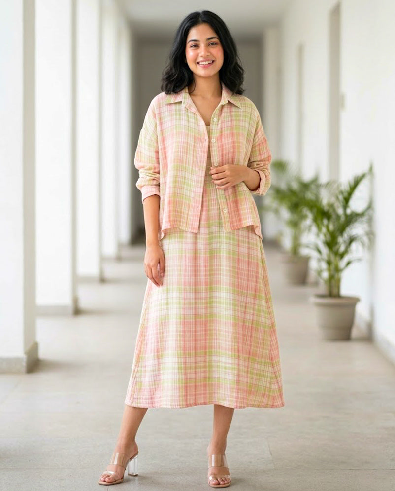 Eve Checkered Cotton Midi Dress with Shirt