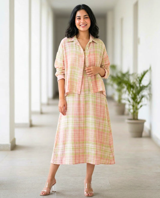 Eve Checkered Cotton Midi Dress with Shirt