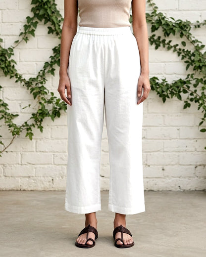 White Cropped Cotton Pants
