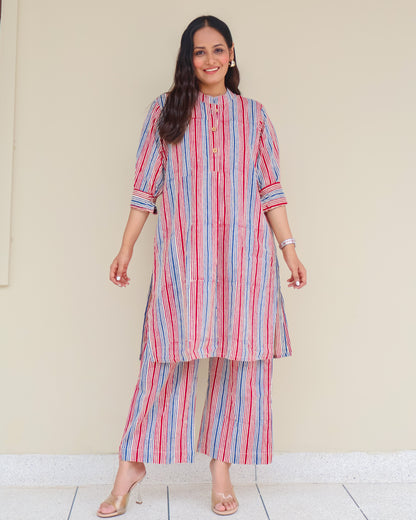 Faith HandBlock Print Stripes Cotton Kurta Set