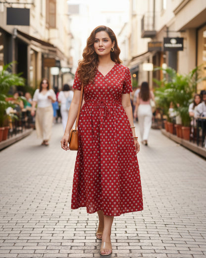 Tia Bagru HandBlock Print Cotton Midi Dress