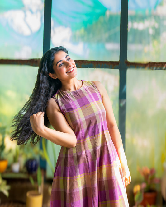 Hannah Checkered Cotton Maxi Dress