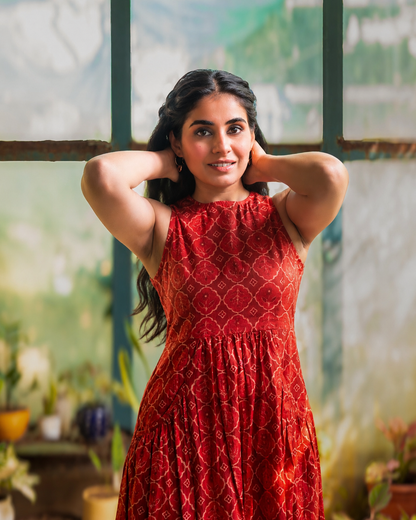 Hailey Red Cotton Midi Dress