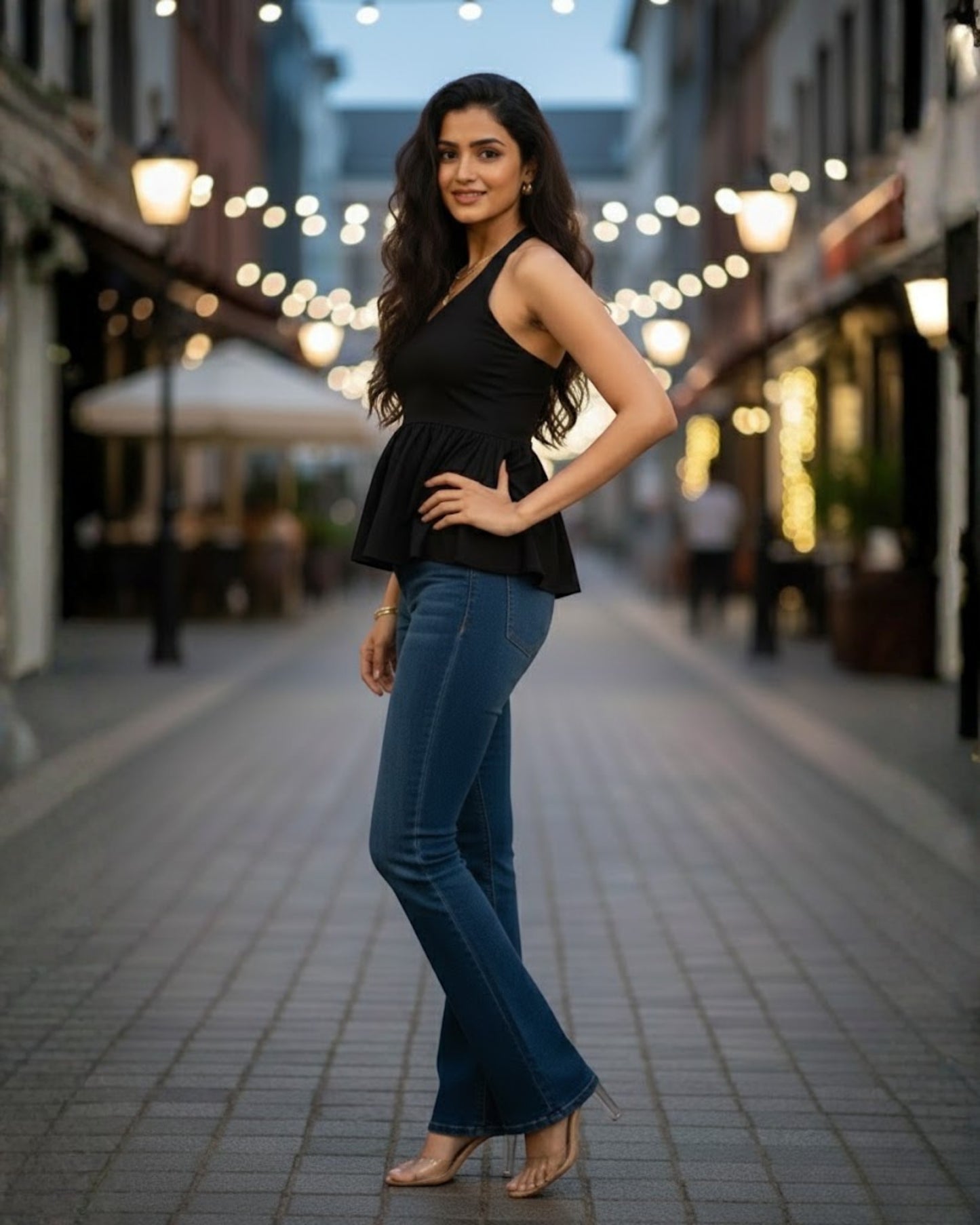 Nina Black Peplum Cotton Top