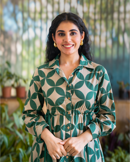 Blair Green Button-down Circular Midi Dress