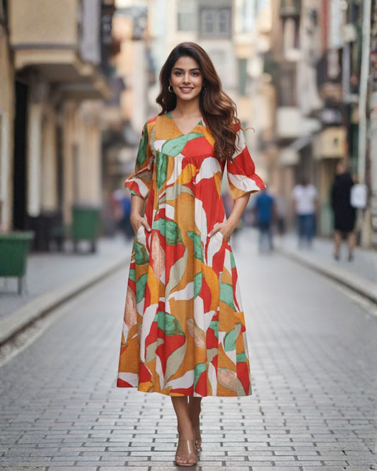 Kate Mosiac-Medley Cotton Midi Dress