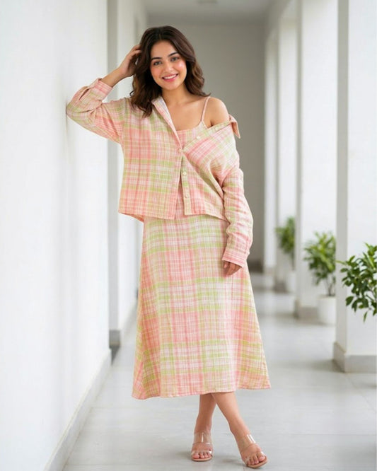 Eve Checkered Cotton Midi Dress with Shirt