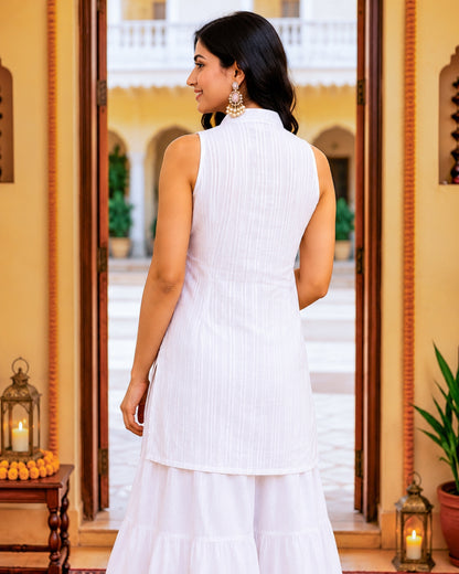 Chandni White Cotton Lurex Short Kurti