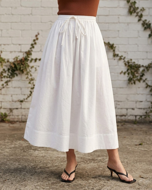 White Cotton High-Waist Skirt