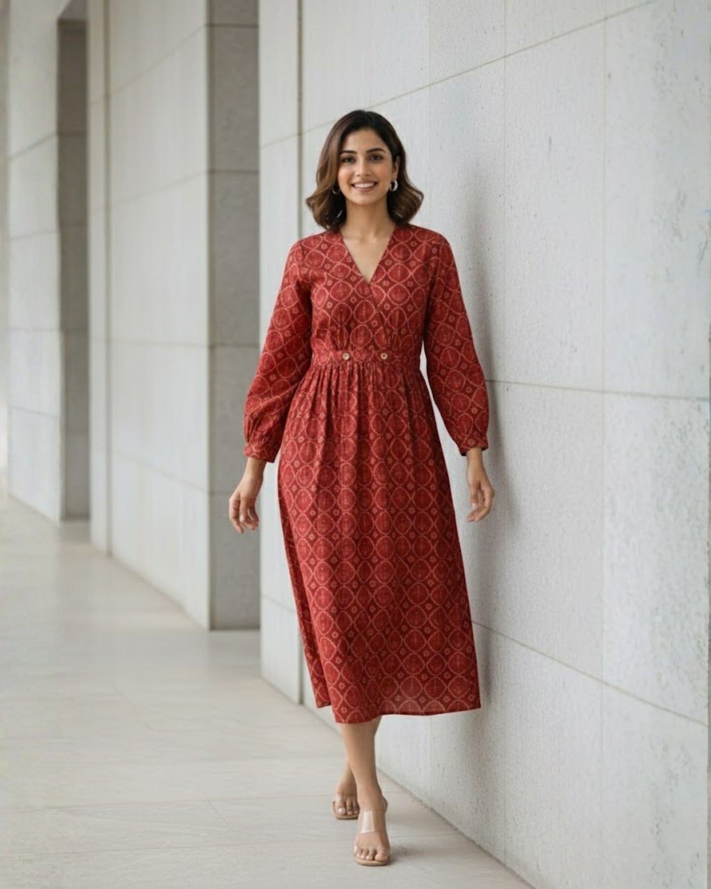 Hailey Red Fit and Flare Cotton Wrap Dress