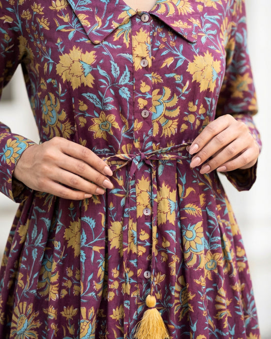 Nyra Purple Cotton Midi Dress