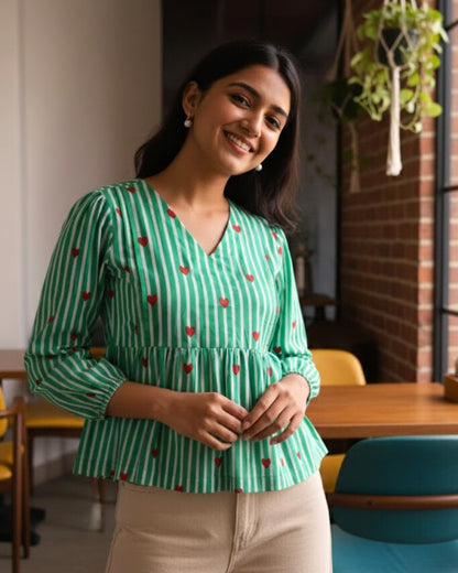 Jen Striped Peplum Cotton Top