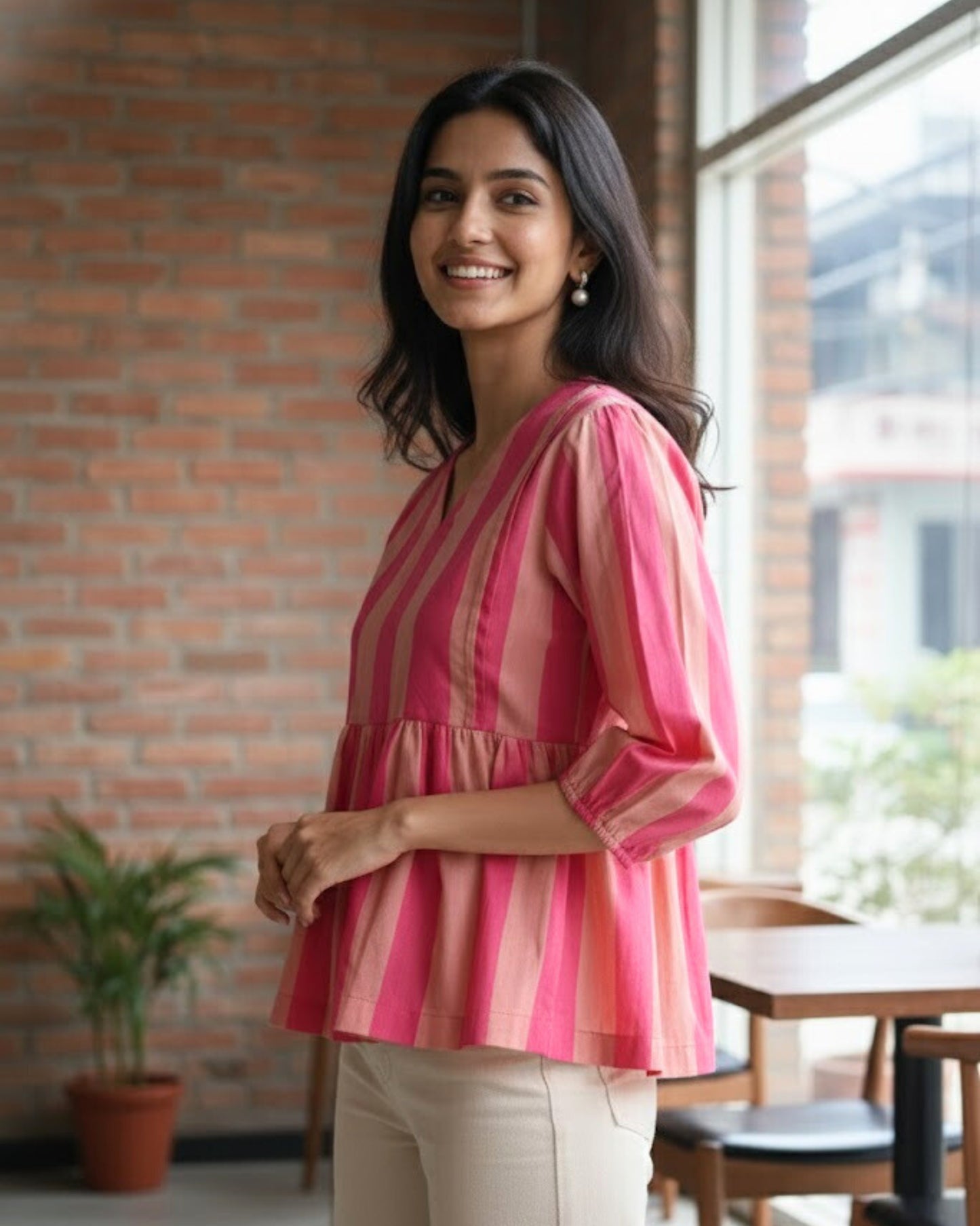 Ava Striped Peplum Cotton Top