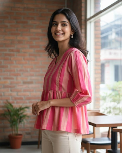 Ava Striped Peplum Cotton Top