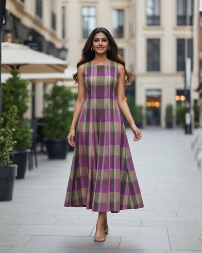 Hannah Checkered Cotton Maxi Dress