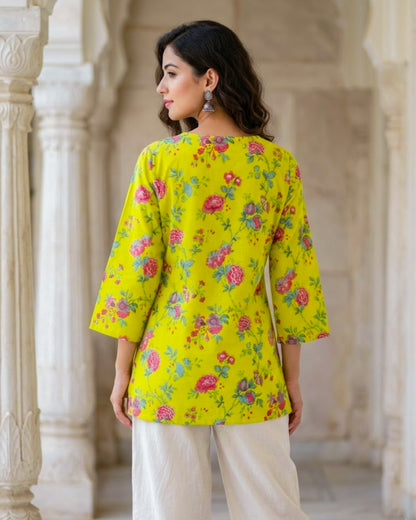 Ghazal Floral Print Cotton Short Kurti