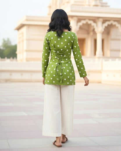 May Heart Print Corset Kurti