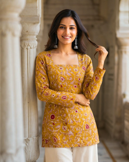 Nyla Yellow Corset Short Kurti