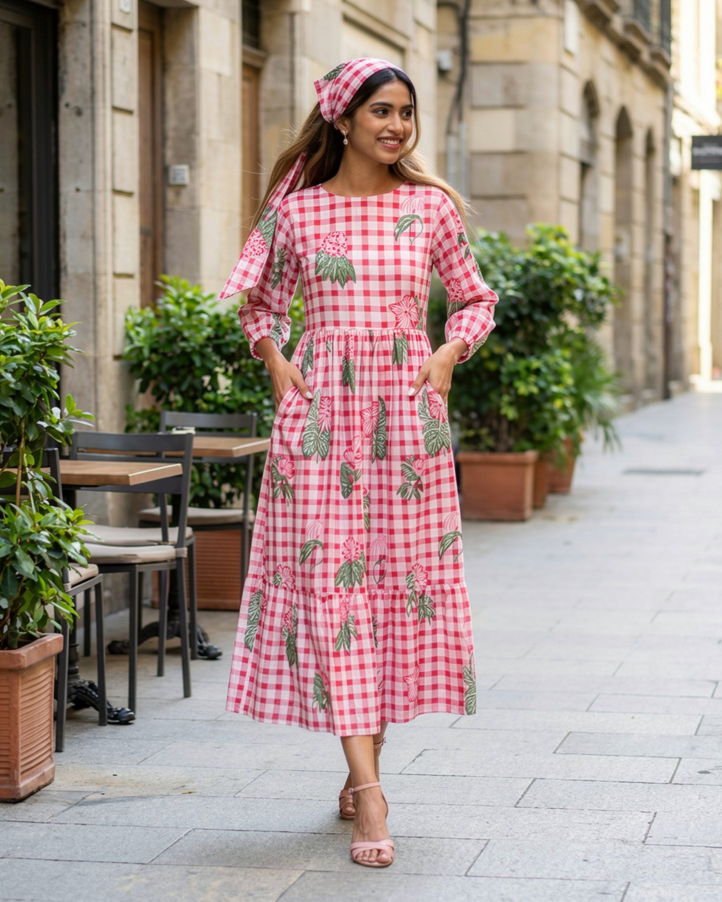 Ella Pink A-line Midi Dress