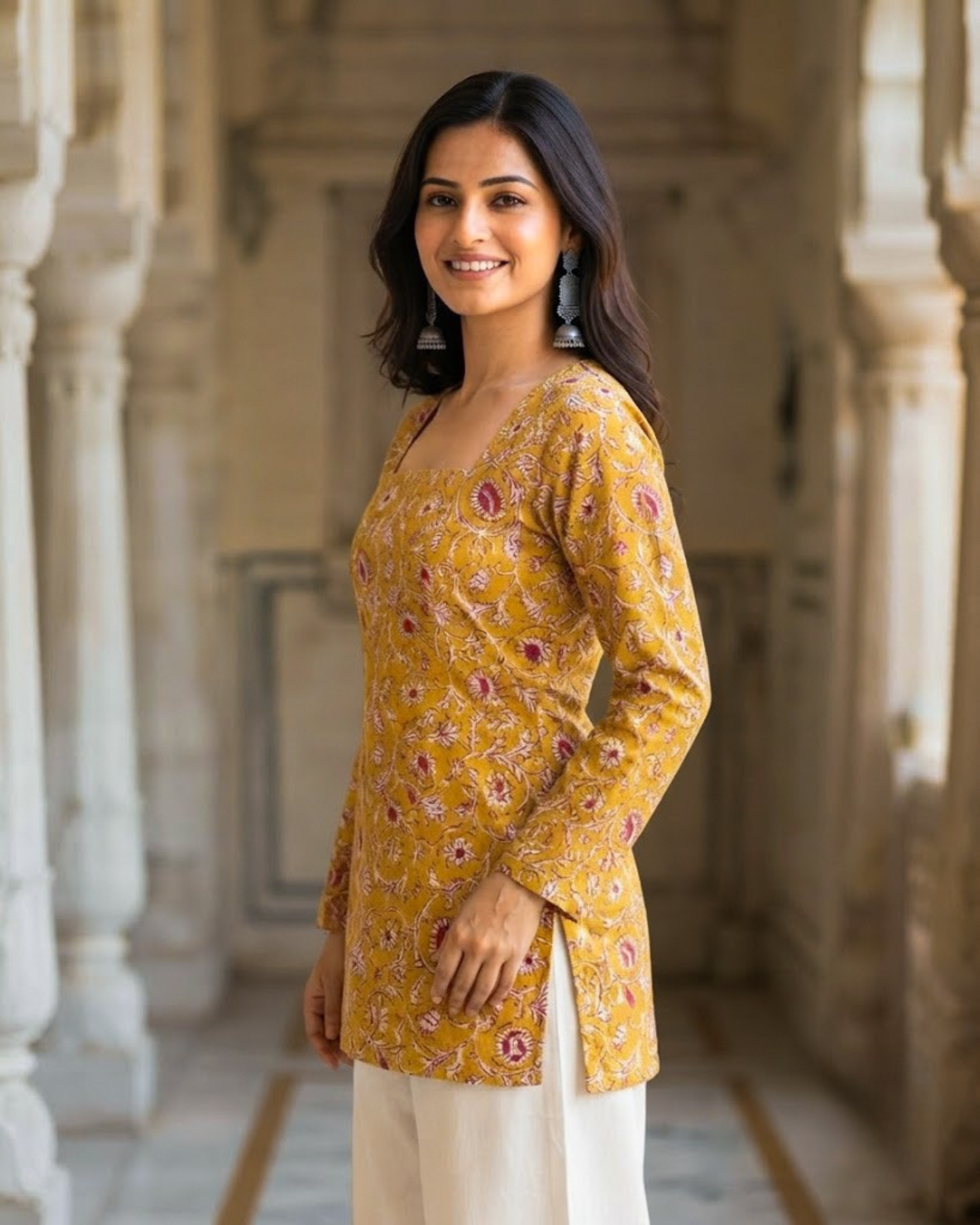 Nyla Yellow Corset Short Kurti