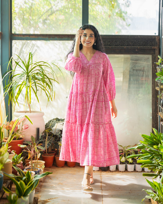 Rosette Pink Cotton Midi Dress