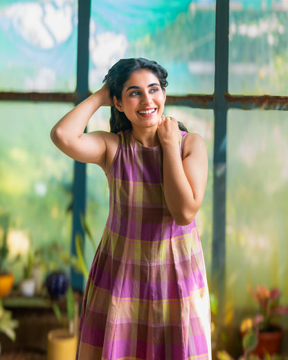 Hannah Checkered Cotton Maxi Dress