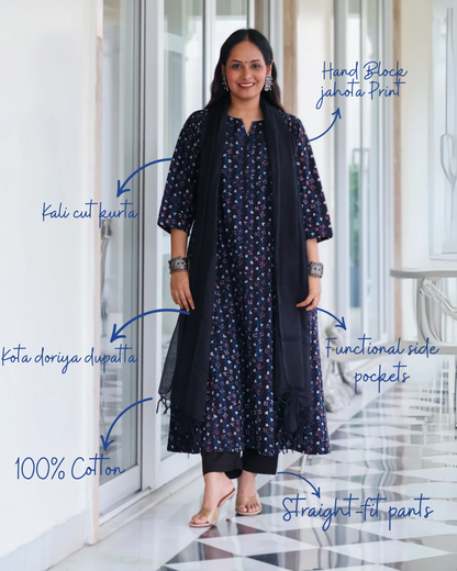 Avani Black HandBlock Print Suit Set