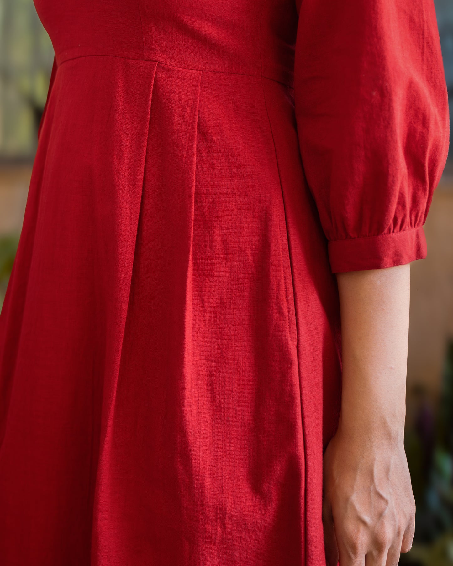 Emma Red Cotton Midi Dress
