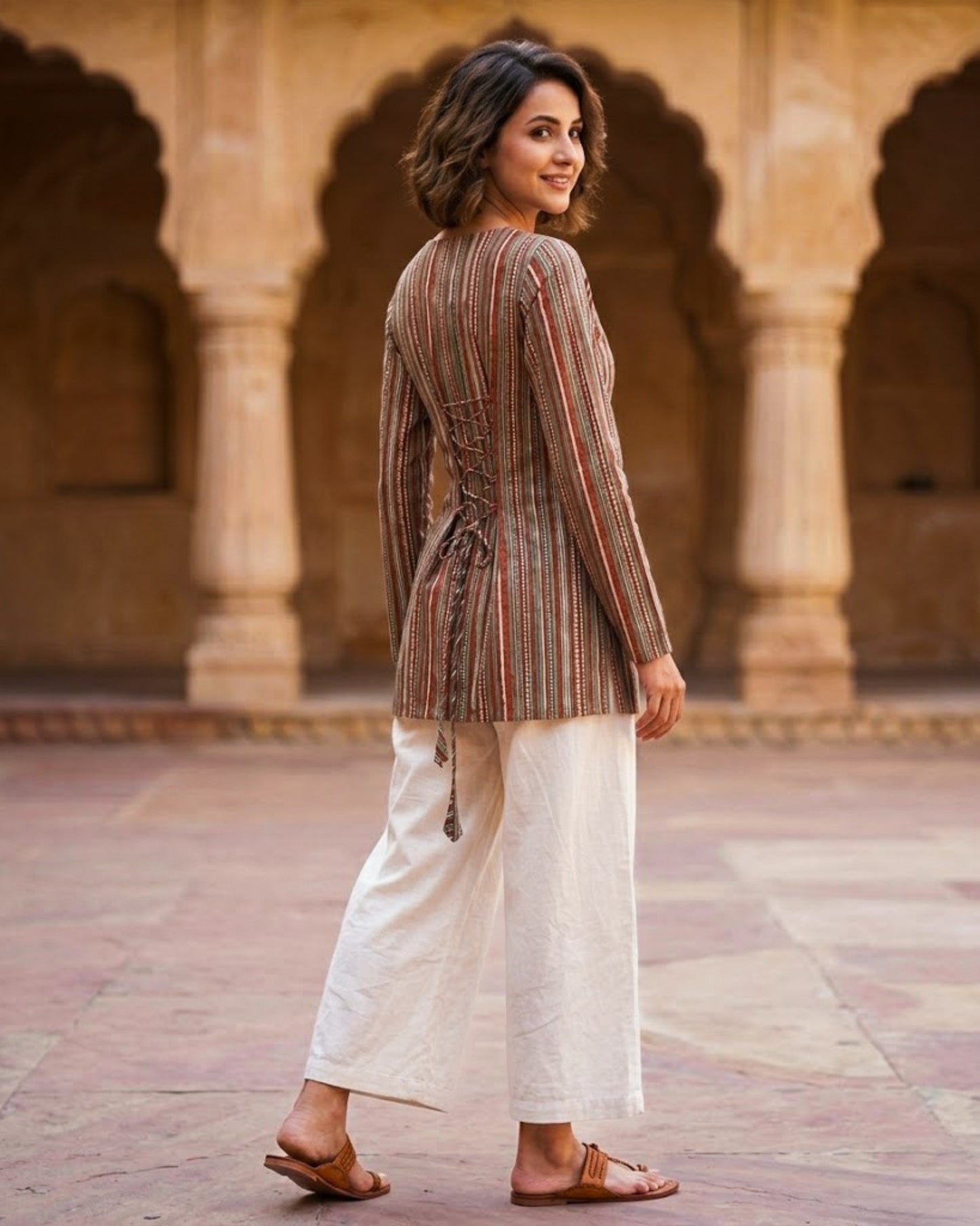 Ziva Striped HandBlock Printed Corset Back Kurti