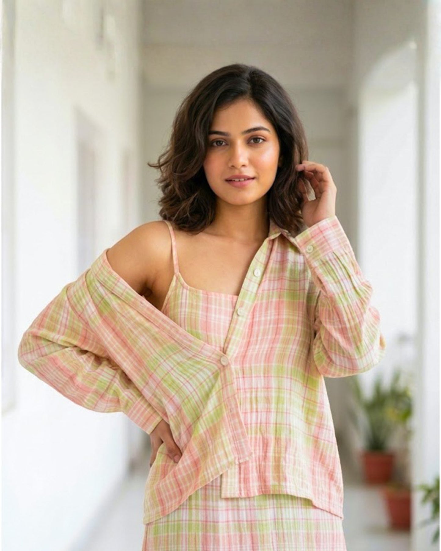 Eve Checkered Cotton Midi Dress with Shirt
