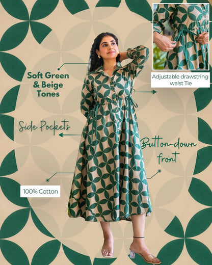 Blair Green Button-down Circular Midi Dress