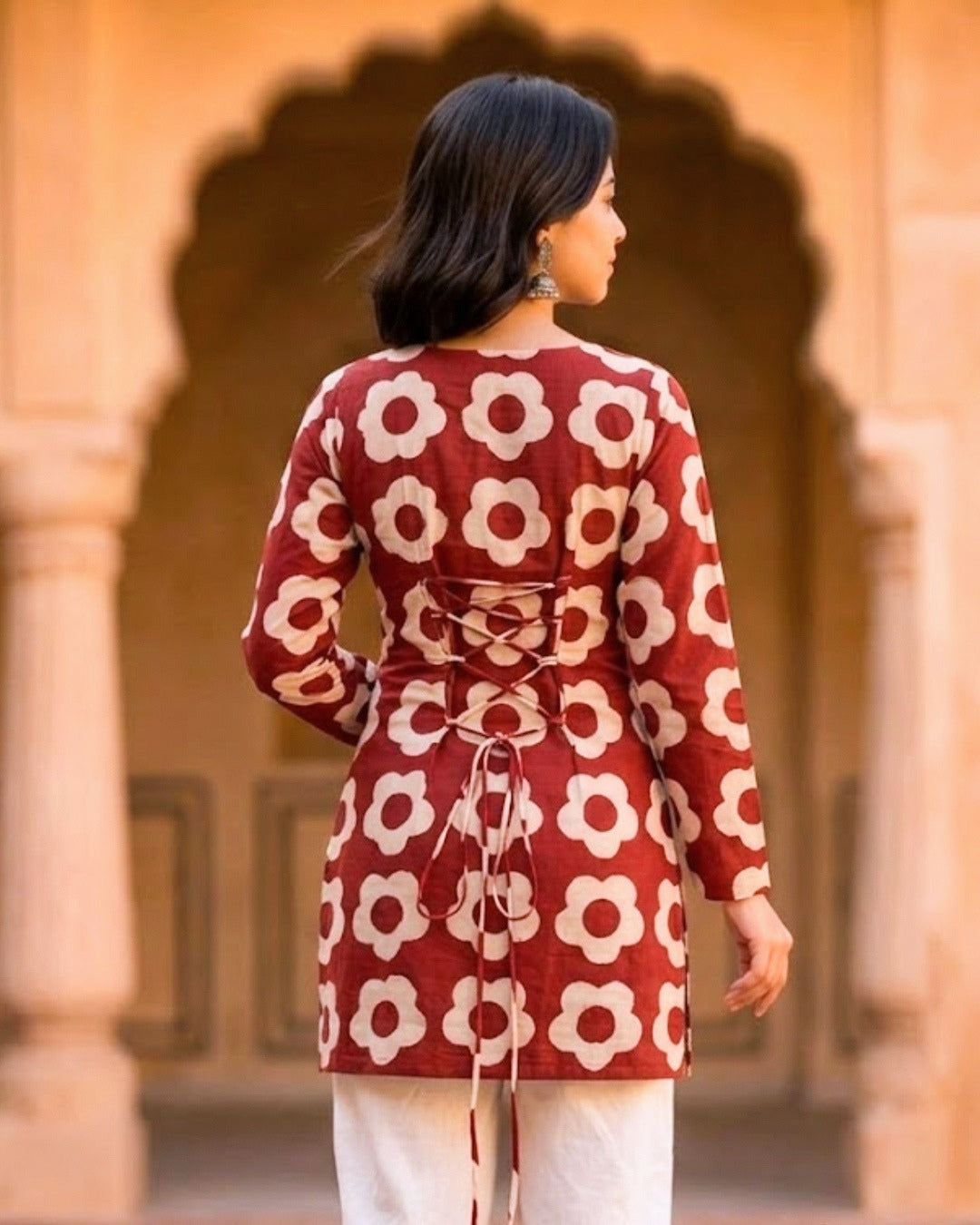 Zohra Red HandBlock Print Corset Back Short kurti