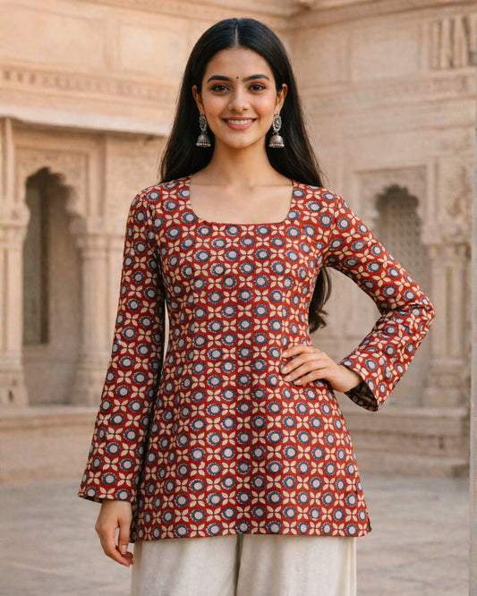 Trisha Handblock Bagru Print Short Kurti