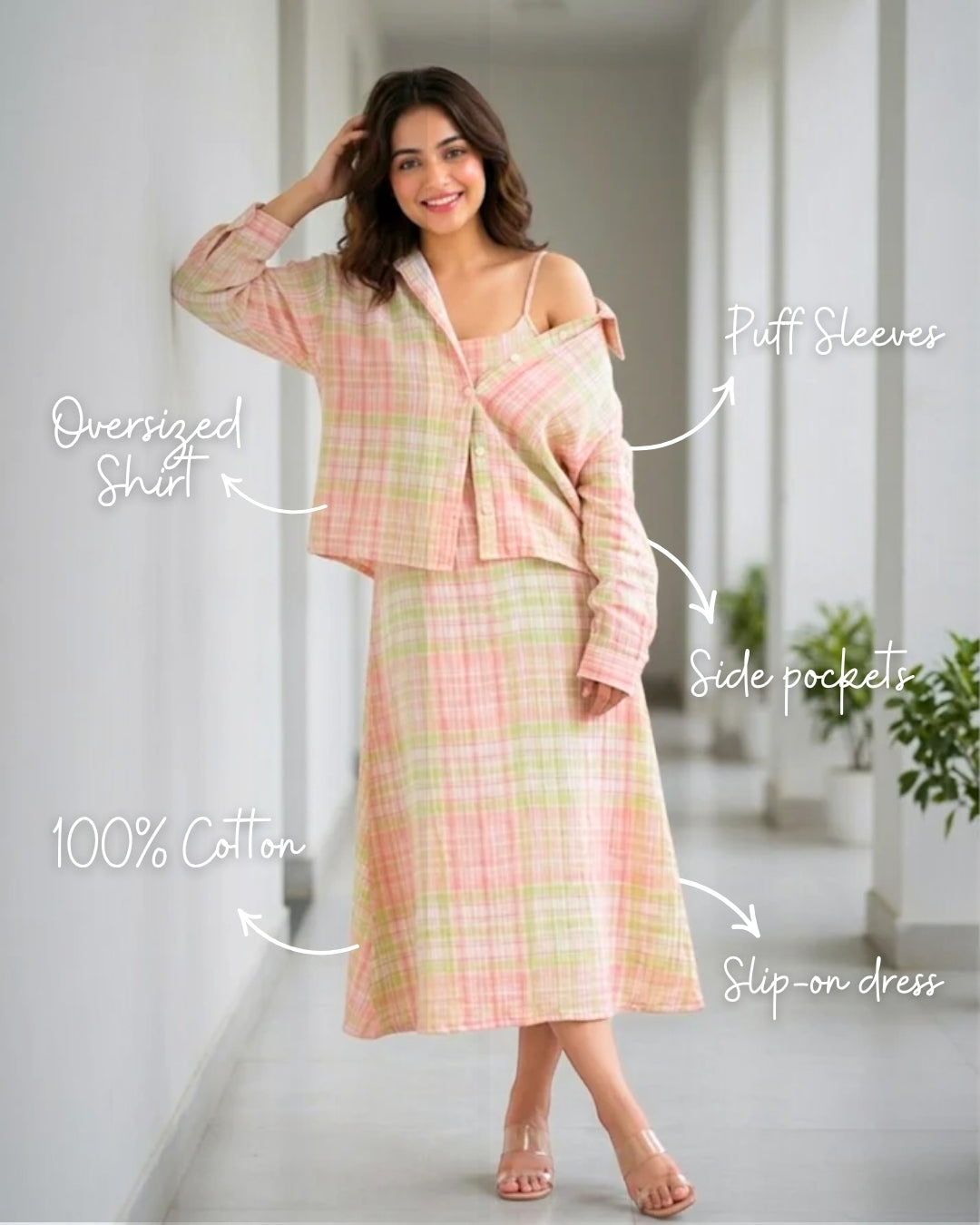 Eve Checkered Cotton Midi Dress with Shirt