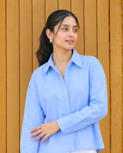 Eloise Blue Slub Cotton Shirt