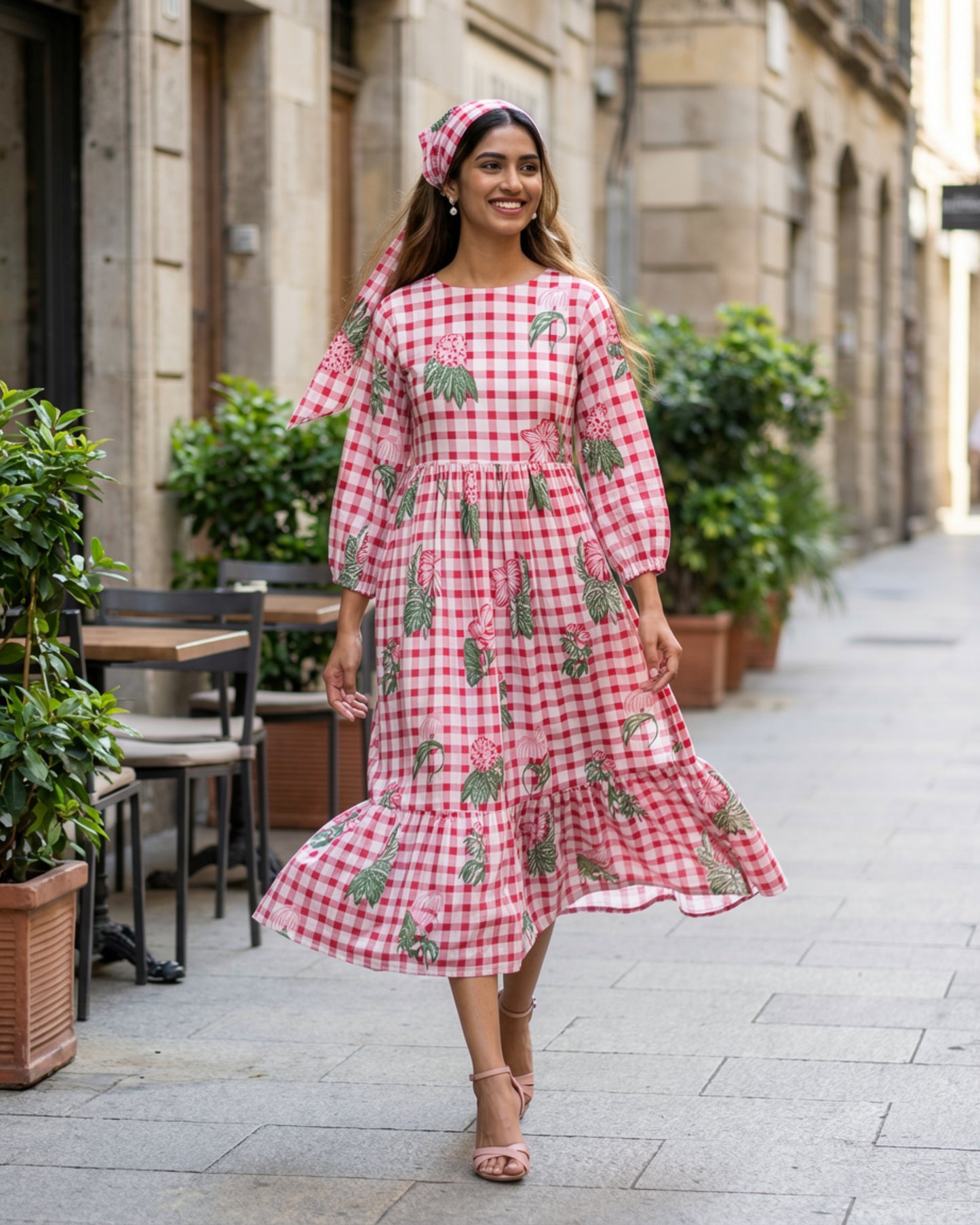 Ella Pink A-line Midi Dress