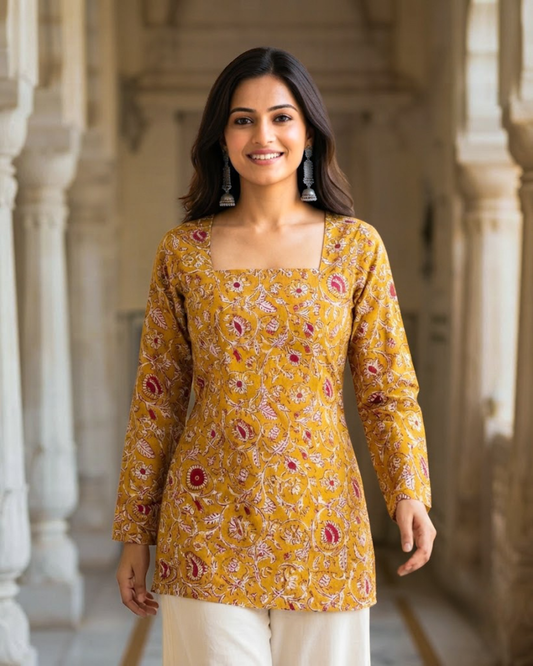 Nyla Yellow Corset Short Kurti