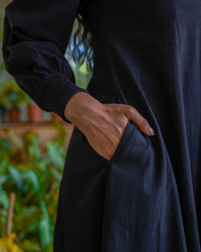 Audrey Panelled Black Cotton Dress