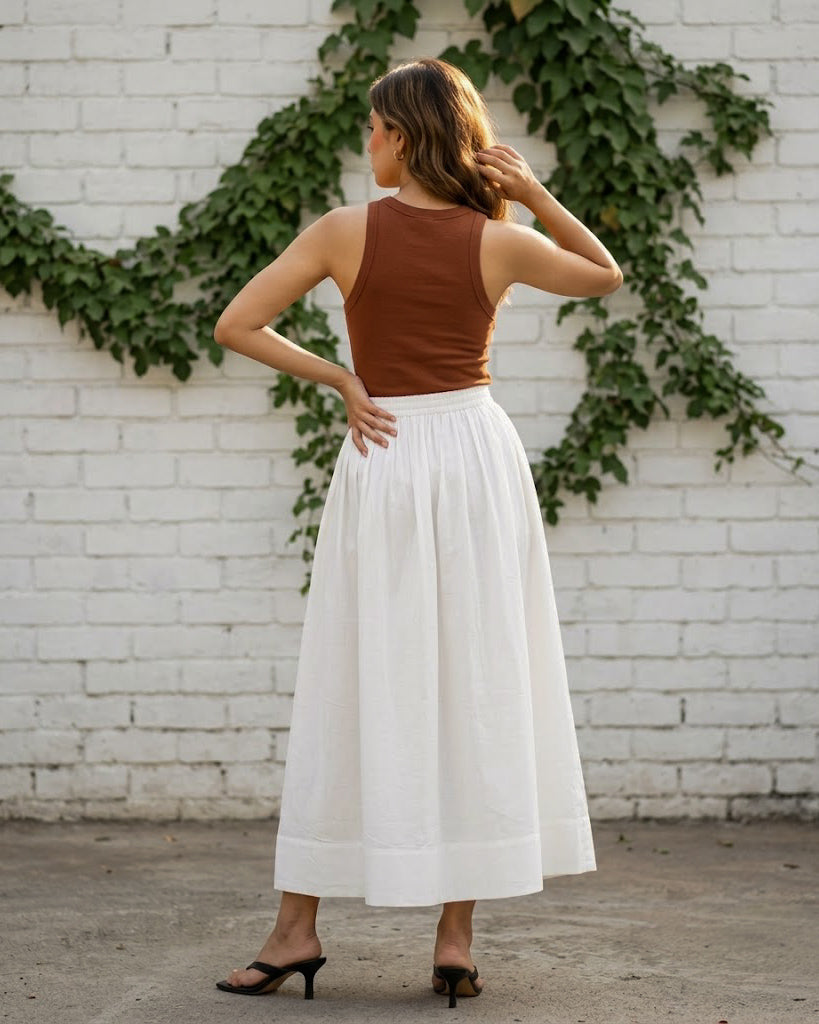 White Cotton High-Waist Skirt